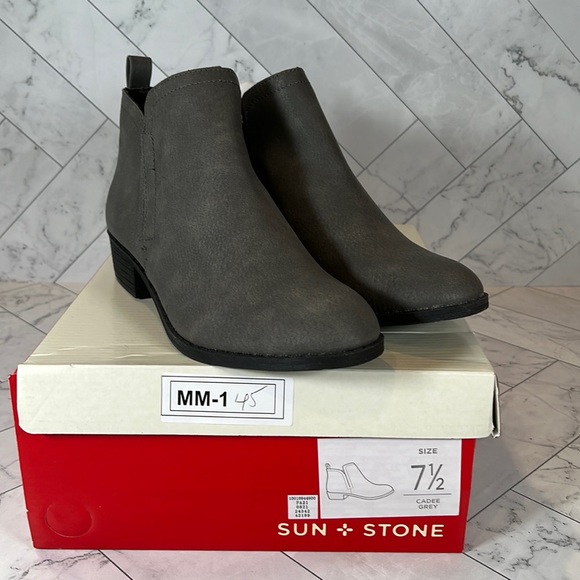 NWT Sun + Stone Womens Boot Booties Shoe Shoes Gray CADEE Zipper Gray 7.5M - Picture 2 of 11